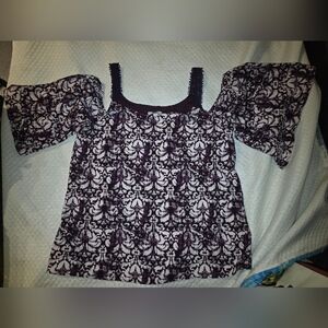 Kensie Purple and White‎ Lace Blouse, Cold Shoulder